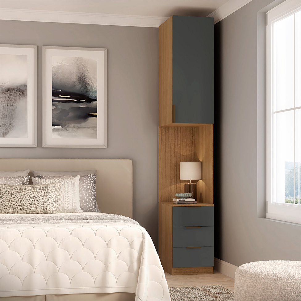 Guarda-Roupa Modulado Altezza Clean com Nicho 1 Porta 3 Gavetas Freijó e Titânio