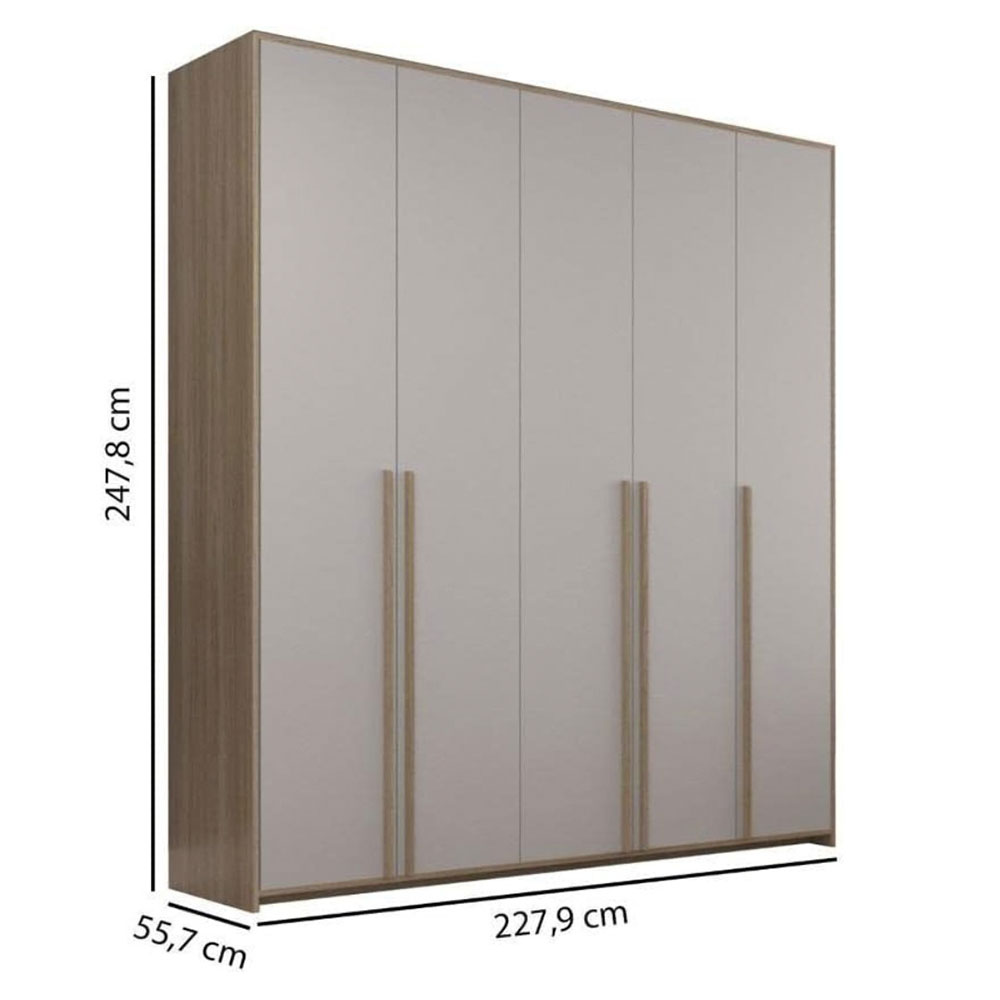 Guarda-Roupa Modulado Raven 5 Portas 3 Cinza e Nogueira