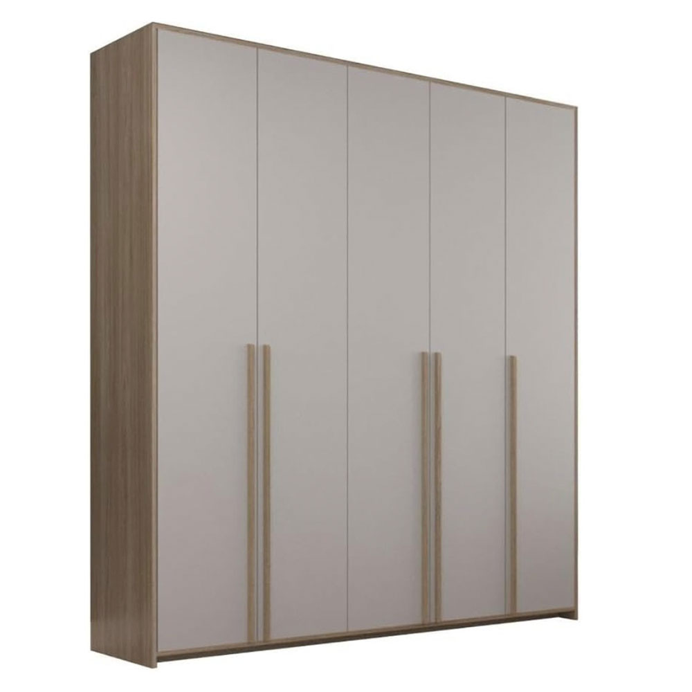 Guarda-Roupa Modulado Raven 5 Portas 3 Cinza e Nogueira