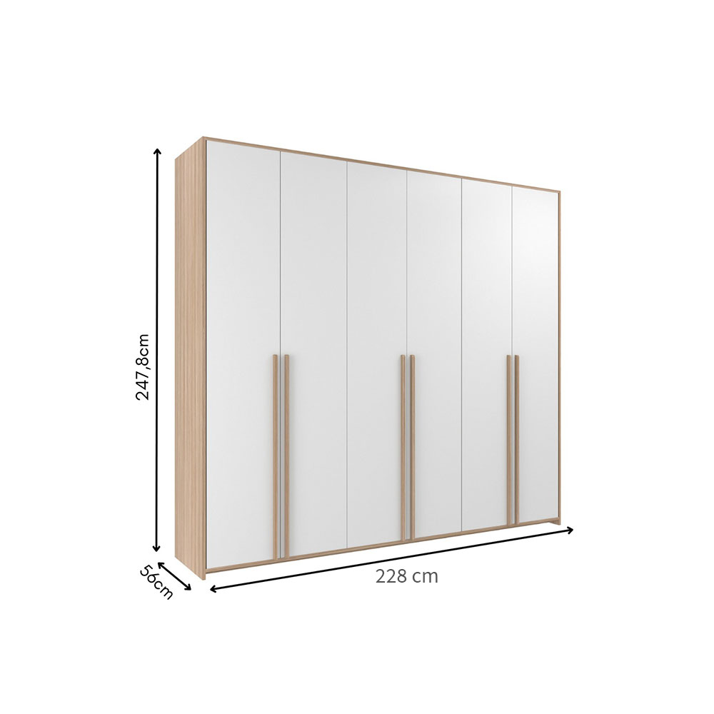 Guarda-Roupa Modulado Raven 6 Portas 6 Gavetas Branco e Nature