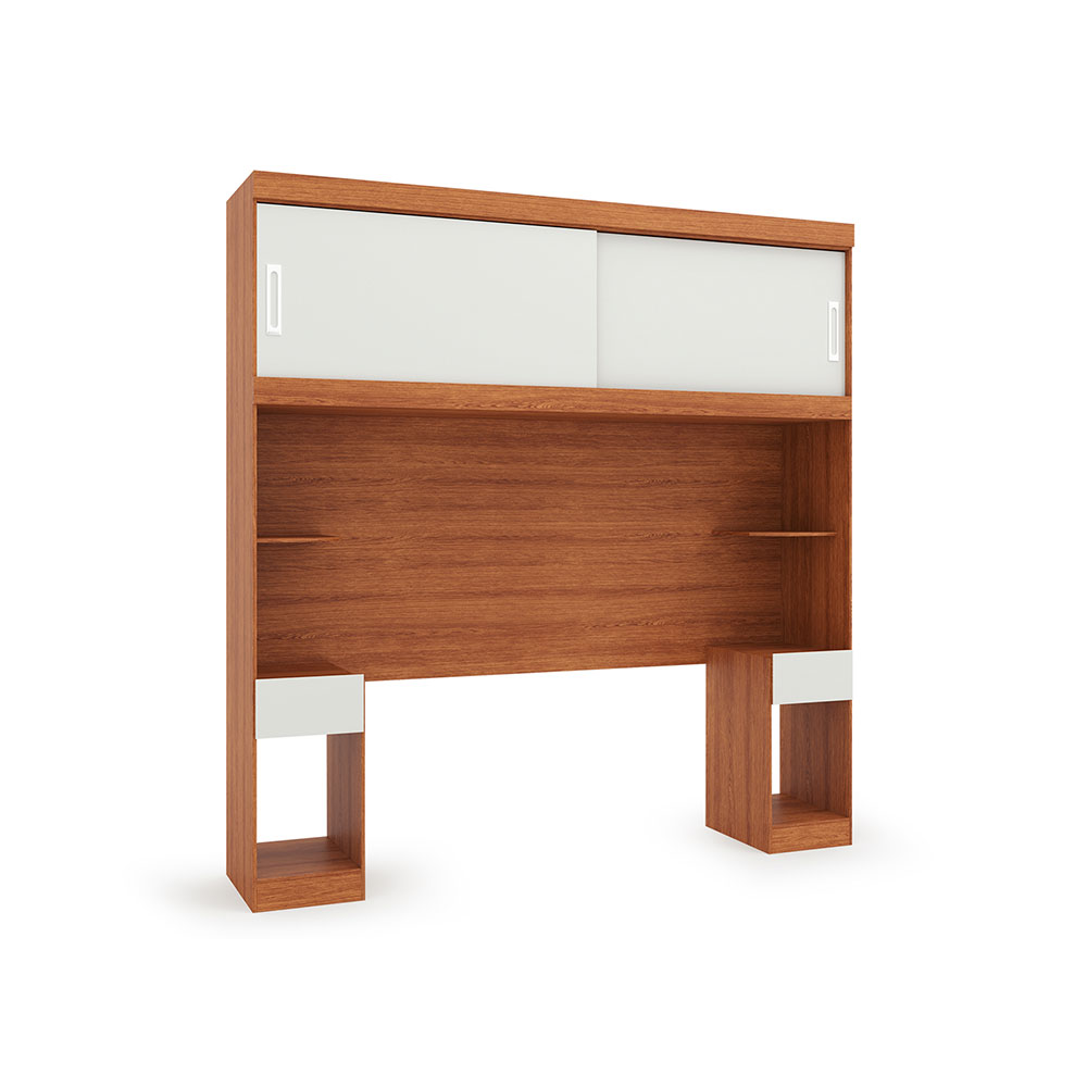 Guarda-Roupa Modulado com Cabeceira Gênova 2 PT 2 GV Freijó Wood e Off White