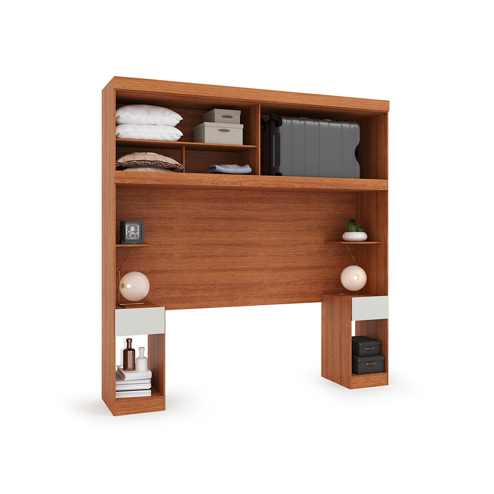 Guarda-Roupa Modulado com Cabeceira Gênova 2 PT 2 GV Freijó Wood e Off White