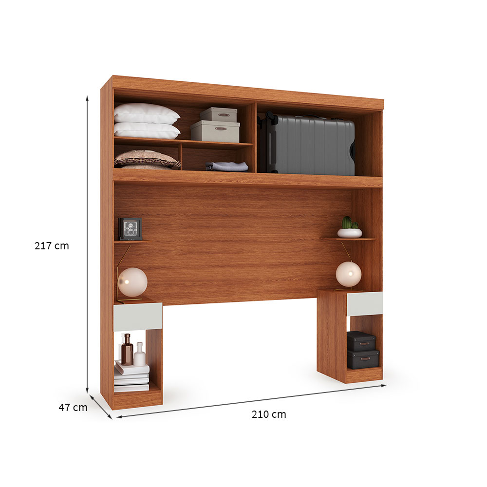 Guarda-Roupa Modulado com Cabeceira Gênova 2 PT 2 GV Freijó Wood e Off White