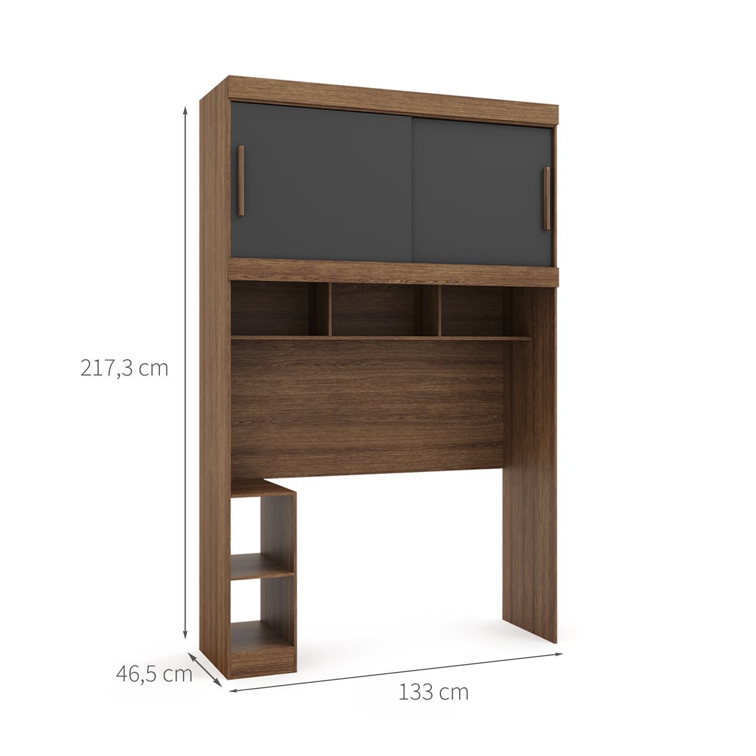 Guarda-Roupa Modulado com Cabeceira Gênova 2 Portas Ypê Wood e Grafite