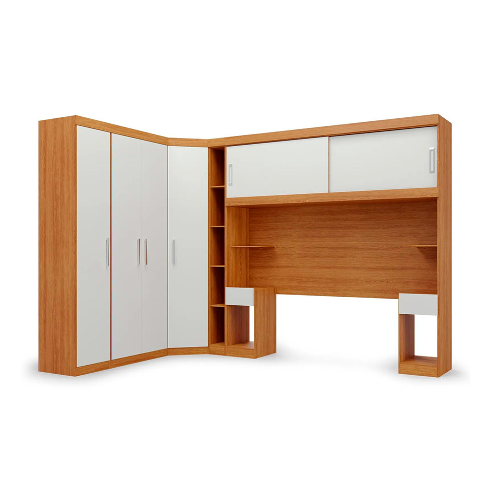 Guarda-Roupa Modulado com Cabeceira Gênova 6 Portas 4 Gavetas Freijó Wood e Off White
