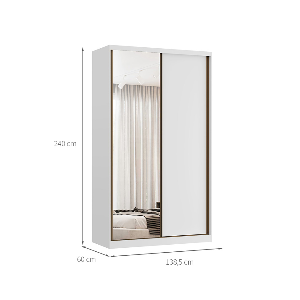Guarda-Roupa Modulado com Espelho Altezza 2 Portas 3 Gavetas Branco