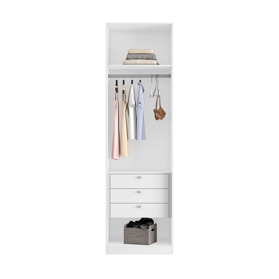 Guarda-Roupa Modulado com Espelho Altezza 2 Portas 3 Gavetas Branco 90 cm