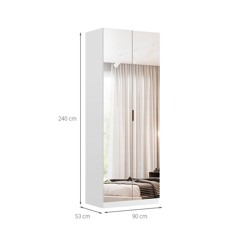 Guarda-Roupa Modulado com Espelho Altezza 2 Portas 3 Gavetas Branco 90 cm