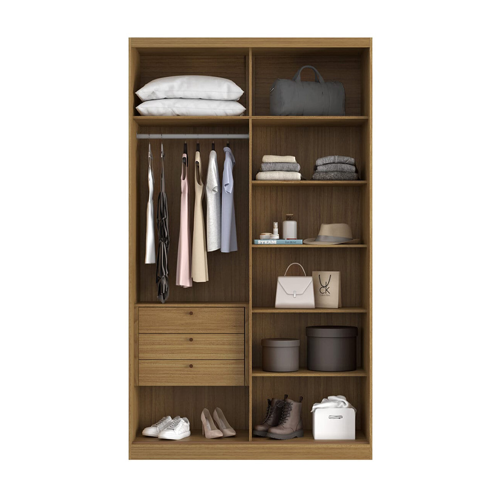 Guarda-Roupa Modulado com Espelho Altezza 2 Portas 3 Gavetas Freijó