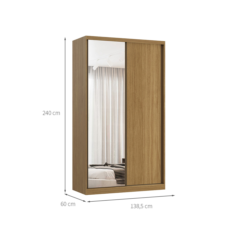 Guarda-Roupa Modulado com Espelho Altezza 2 Portas 3 Gavetas Freijó