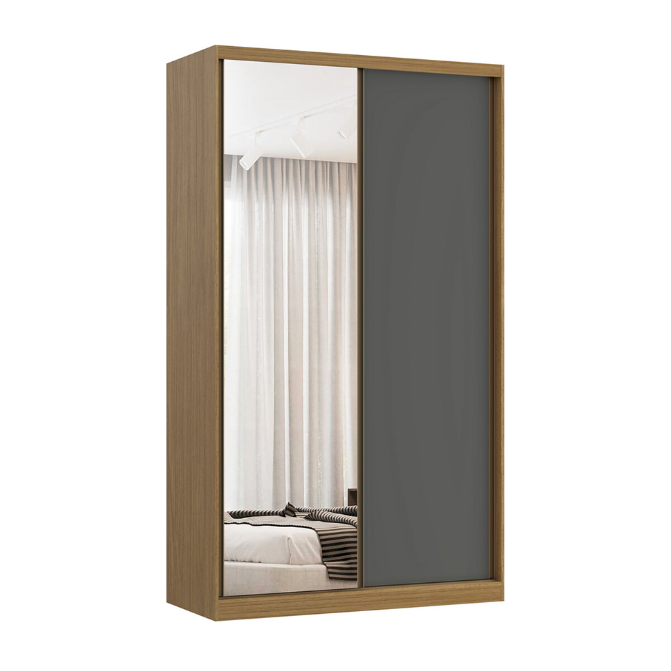 Guarda-Roupa Modulado com Espelho Altezza 2 Portas 3 Gavetas Freijó e Titânio