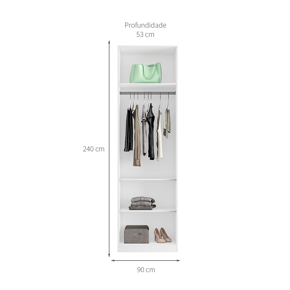 Guarda-Roupa Modulado com Espelho Altezza 2 Portas Branco 90 cm