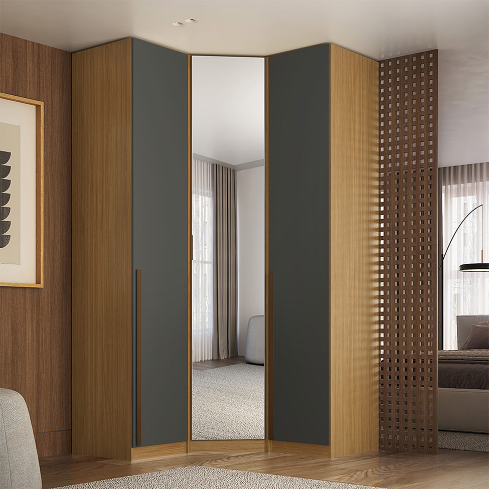 Guarda-Roupa Modulado com Espelho Altezza 3 Portas 3 Gavetas Freijó e Titânio