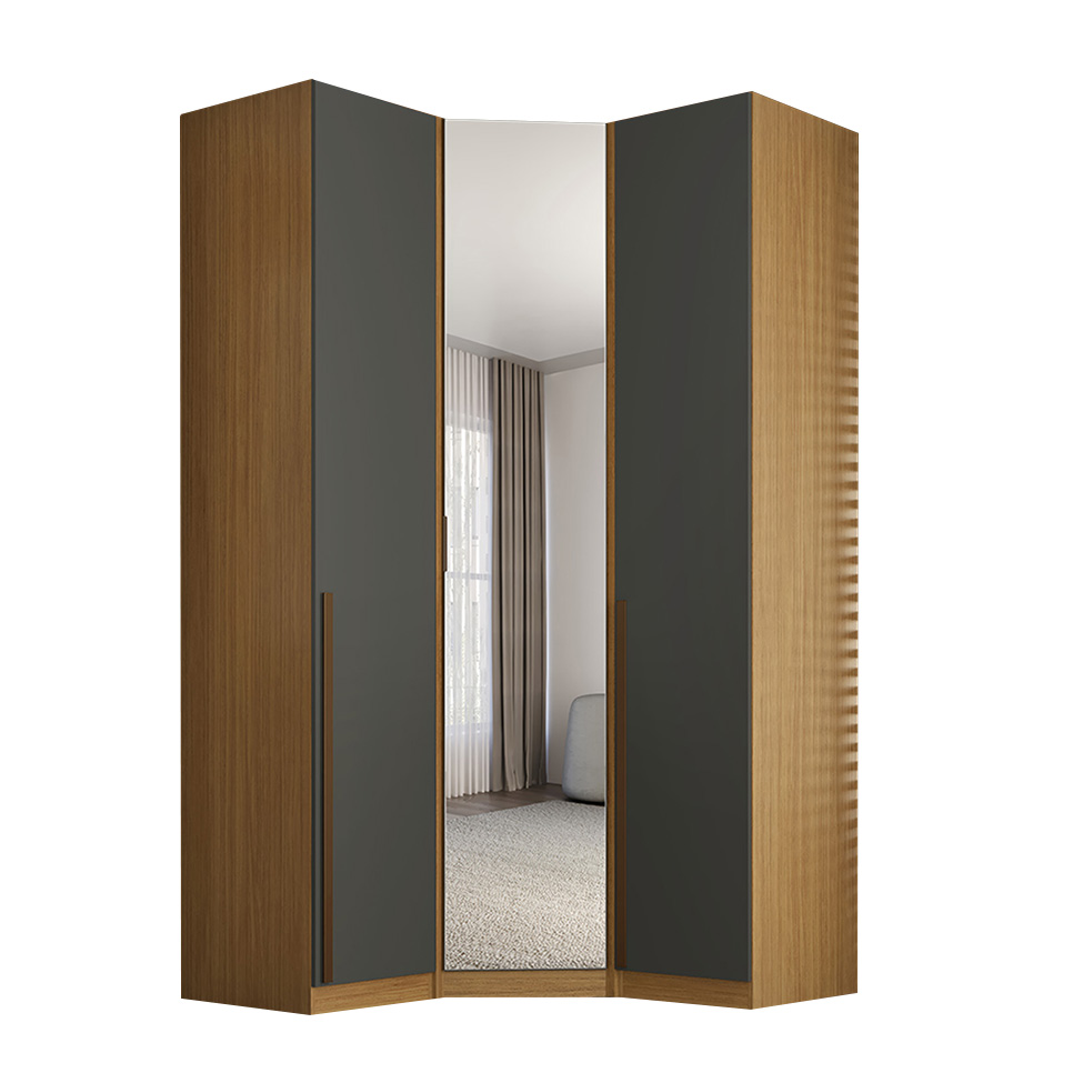 Guarda-Roupa Modulado com Espelho Altezza 3 Portas 3 Gavetas Freijó e Titânio