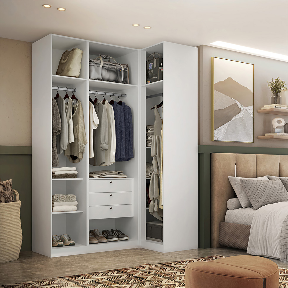 Guarda-Roupa Modulado com Espelho Altezza 4 Portas 3 Gavetas Branco