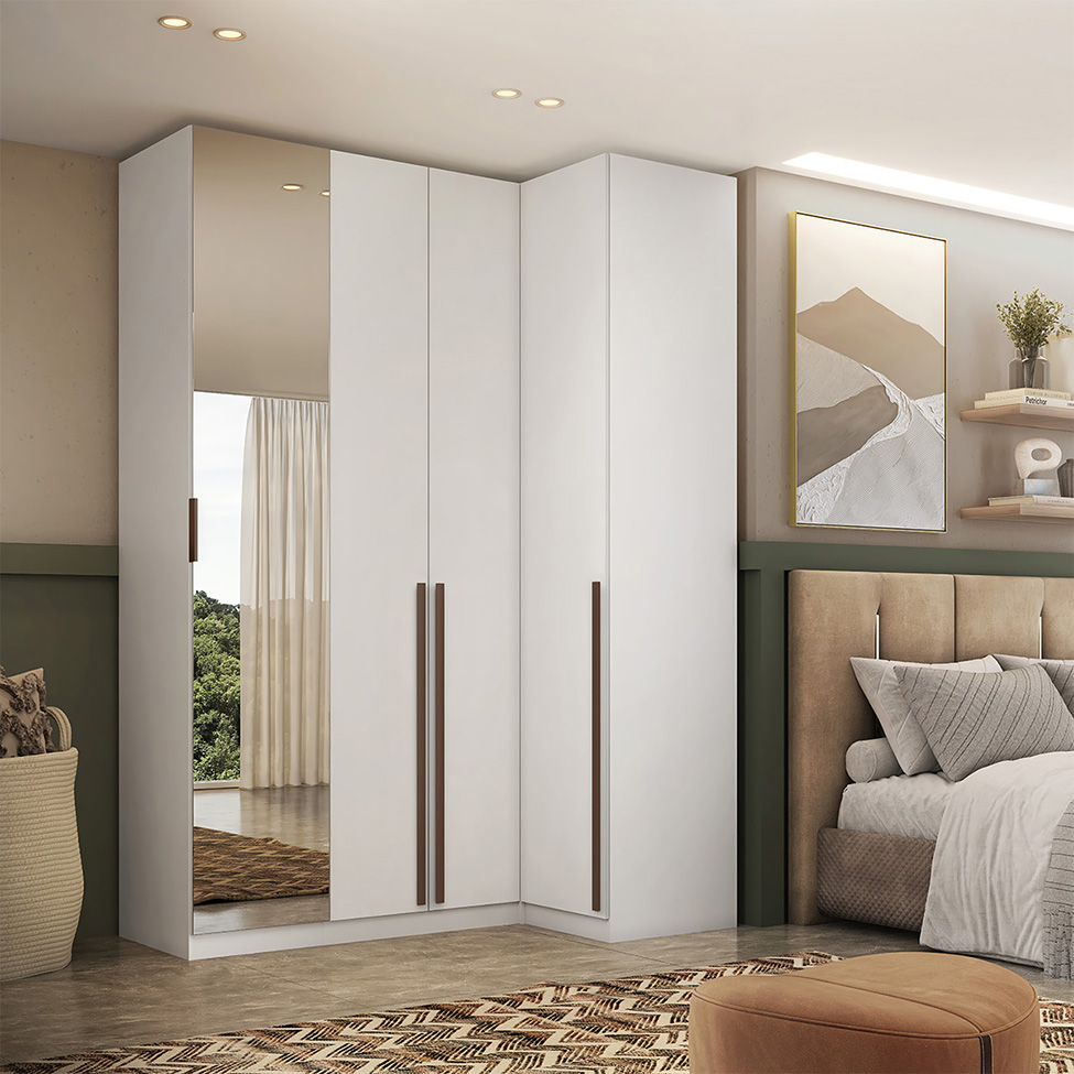 Guarda-Roupa Modulado com Espelho Altezza 4 Portas 3 Gavetas Branco