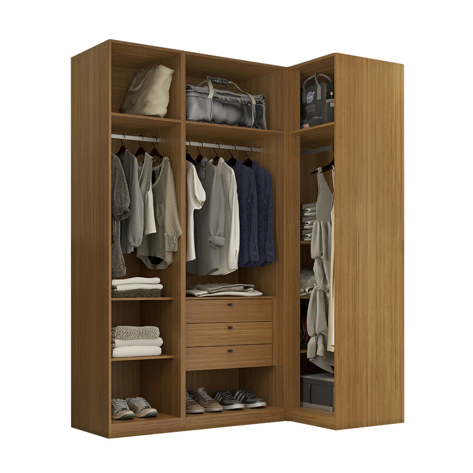 Guarda-Roupa Modulado com Espelho Altezza 4 Portas 3 Gavetas Freijó