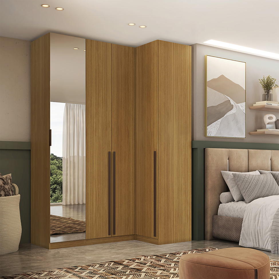 Guarda-Roupa Modulado com Espelho Altezza 4 Portas 3 Gavetas Freijó