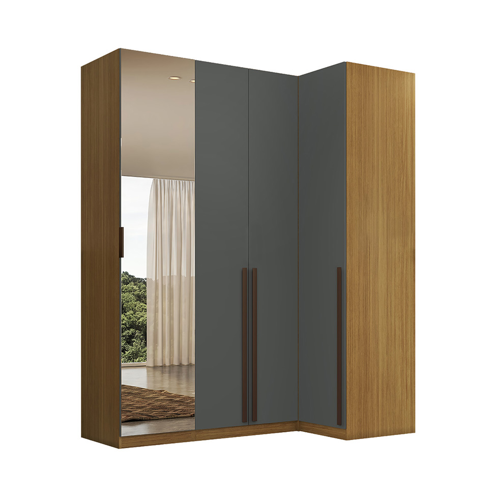 Guarda-Roupa Modulado com Espelho Altezza 4 Portas 3 Gavetas Freijó e Titânio
