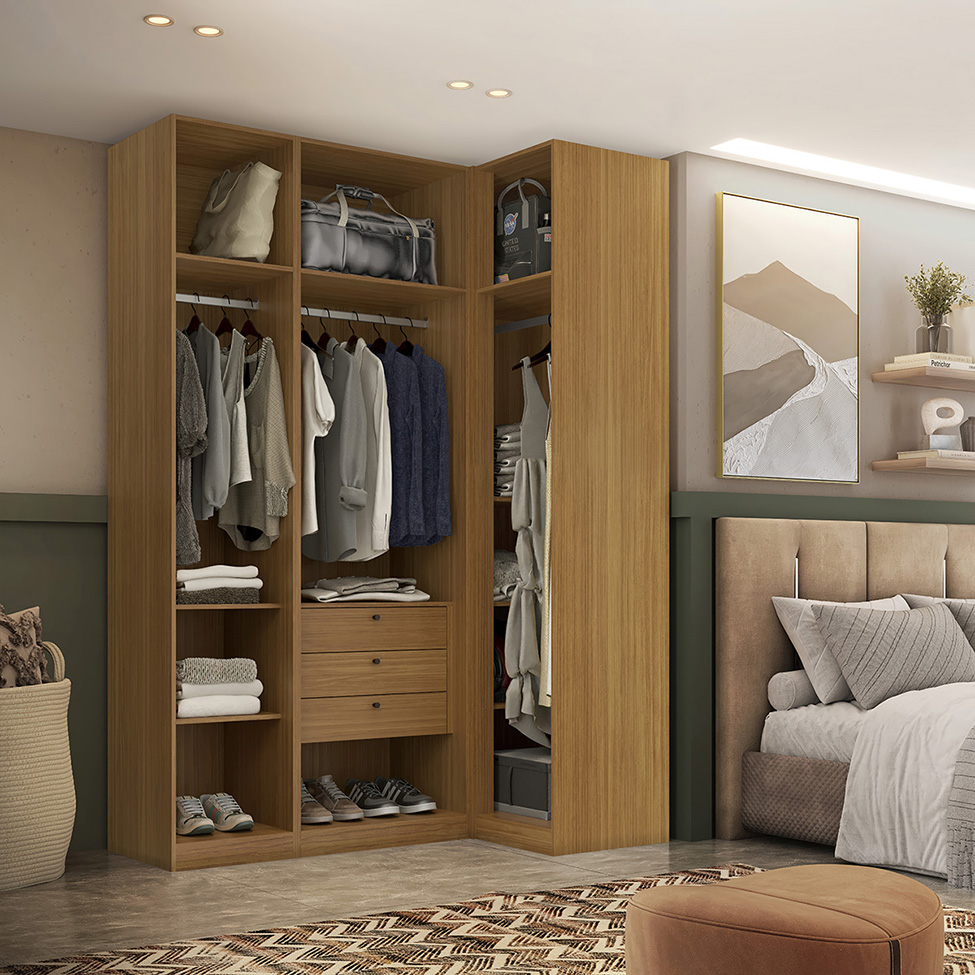 Guarda-Roupa Modulado com Espelho Altezza 4 Portas 3 Gavetas Freijó e Titânio