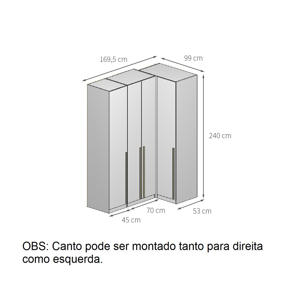 Guarda-Roupa Modulado com Espelho Altezza 4 Portas 3 Gavetas Freijó e Titânio