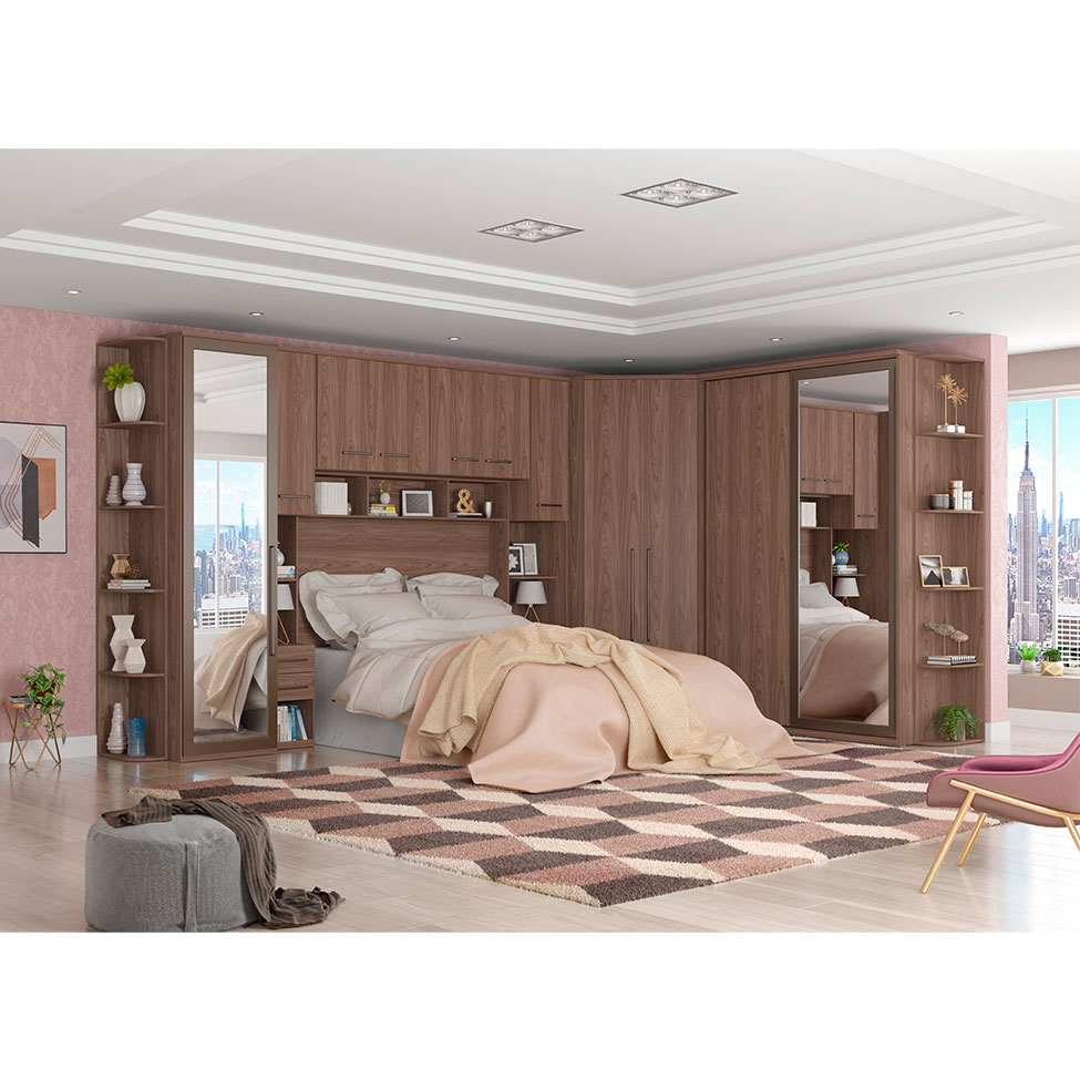 Guarda-Roupa Modulado com Espelho Elite 1 Porta Capuccino