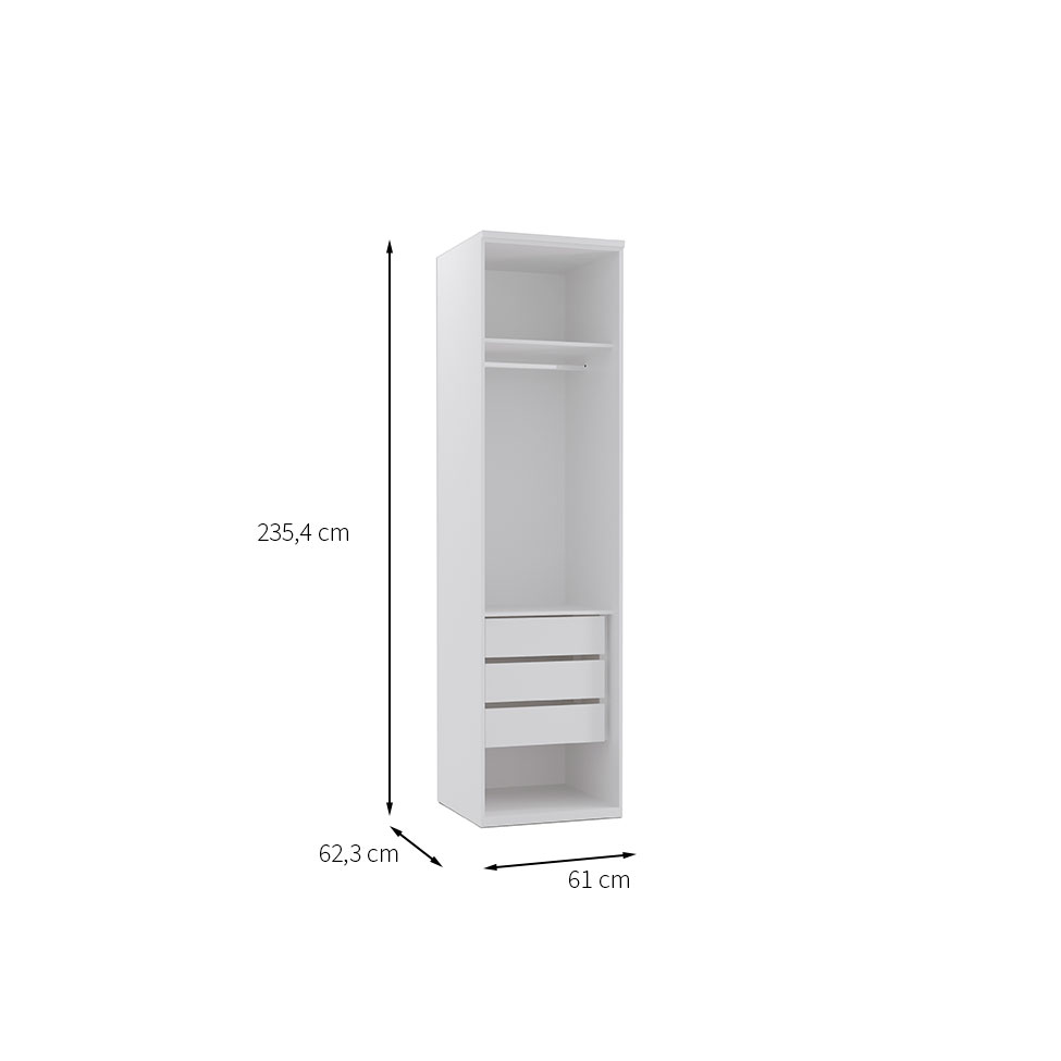 Guarda-Roupa Modulado com Espelho Elite I 1 Porta 3 Gavetas Branco