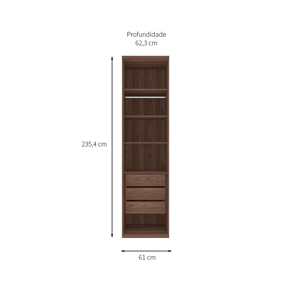 Guarda-Roupa Modulado com Espelho Elite I 1 Porta 3 Gavetas Capuccino