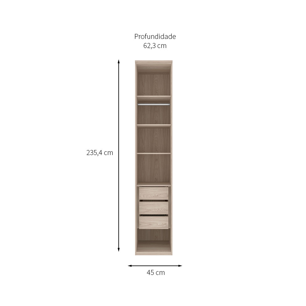 Guarda-Roupa Modulado com Espelho Elite II 1 PT 3 GV Vanilla