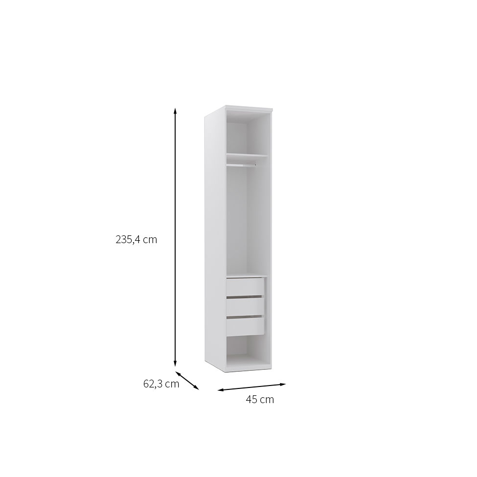Guarda-Roupa Modulado com Espelho Elite II 1 Porta 3 Gavetas Branco