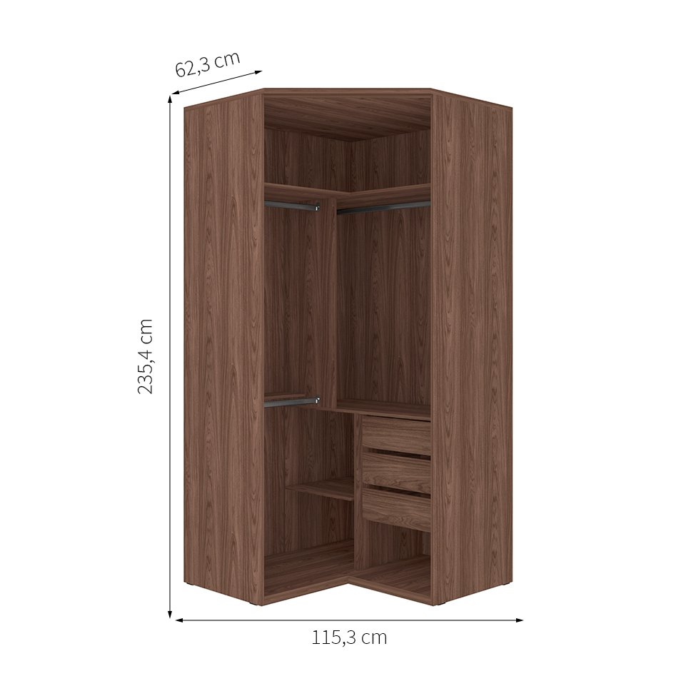 Guarda-Roupa Modulado com Espelho Macau I 2 Portas 3 Gavetas Marrom