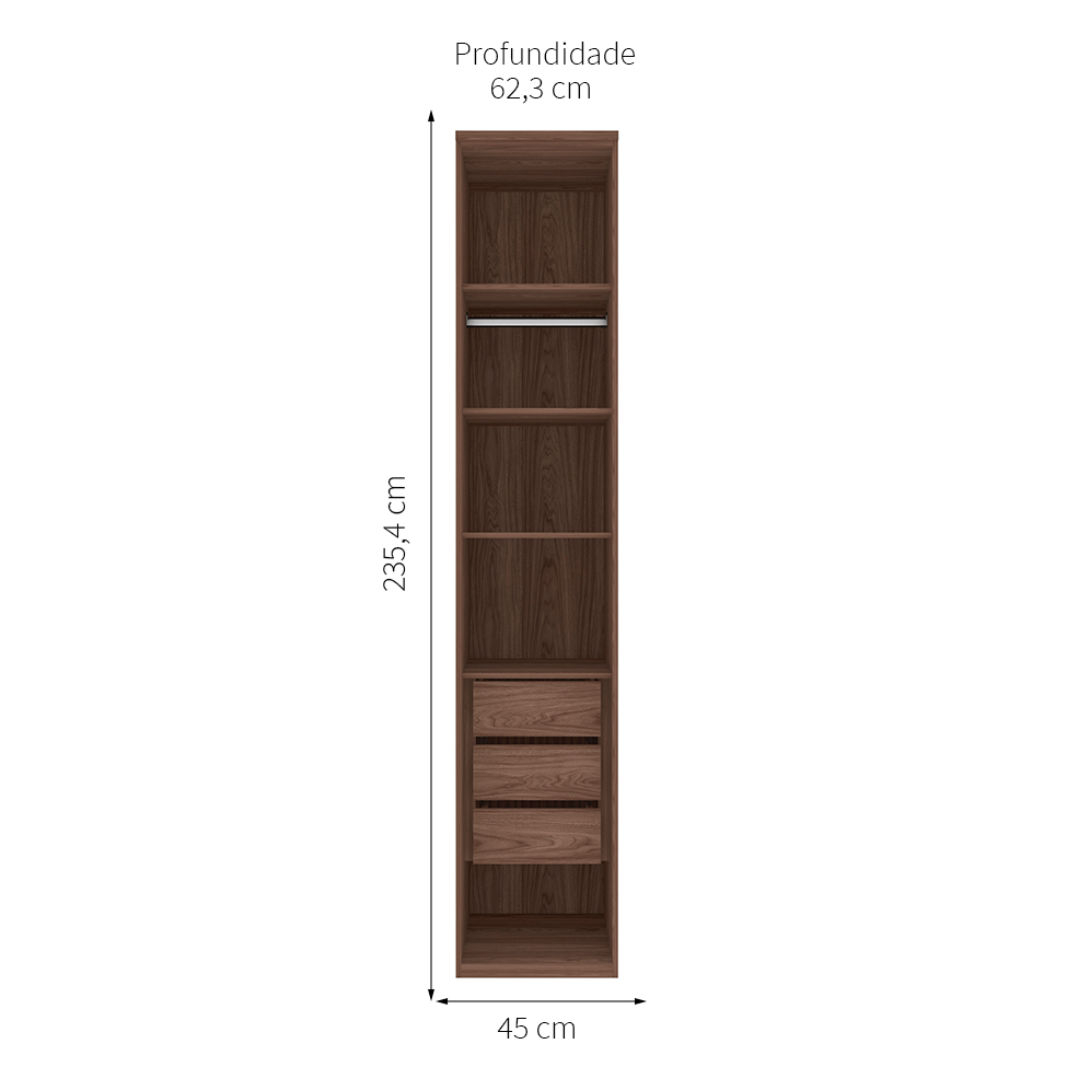 Guarda-Roupa Modulado com Espelho Reflecta Elite III 1 Porta 3 Gavetas Capuccino