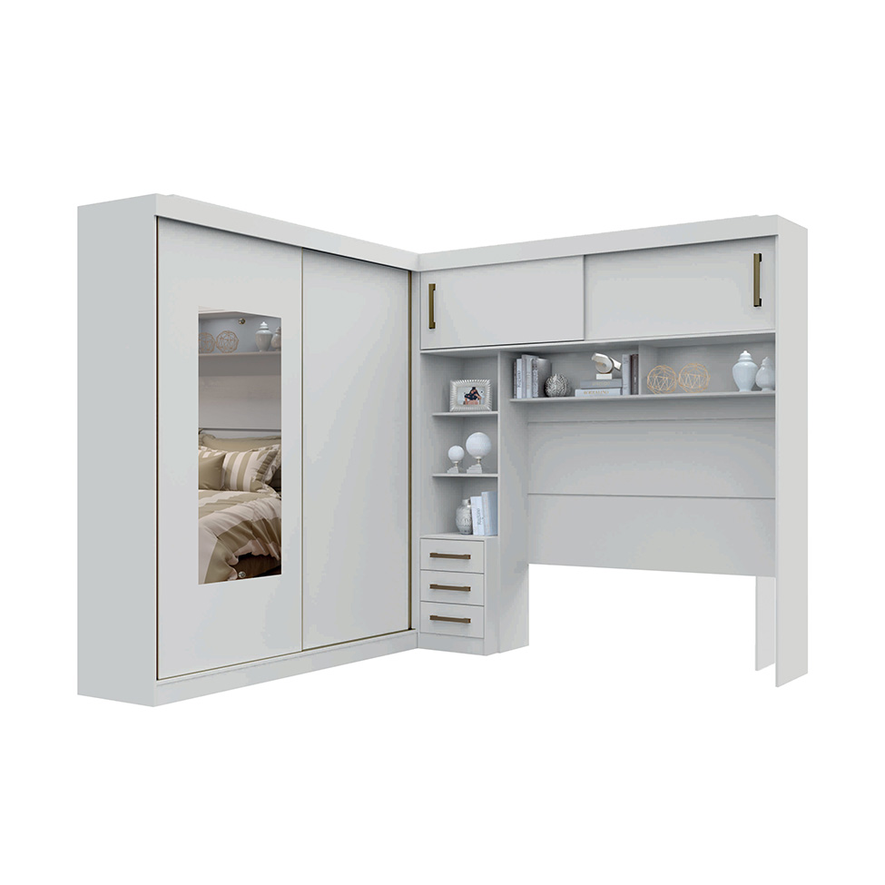 Guarda-Roupa Modulado com Espelho Sparta New 4 Portas 7 Gavetas Branco