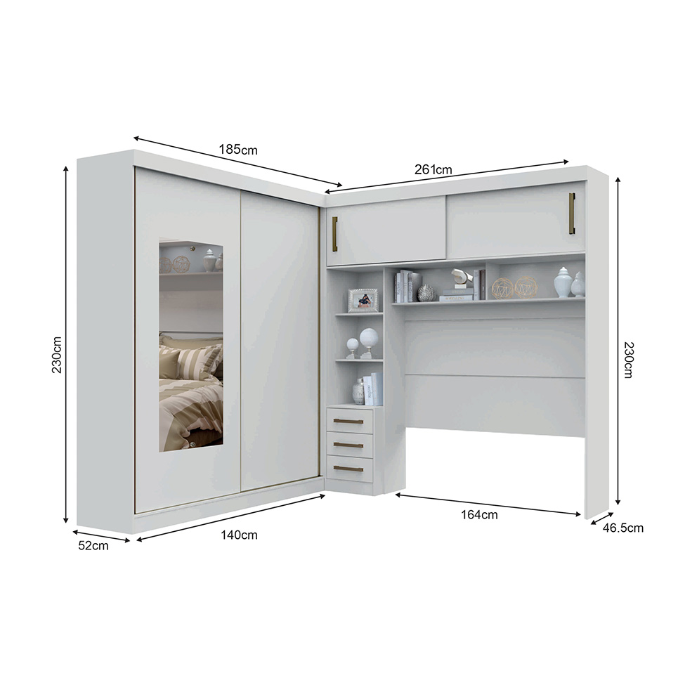Guarda-Roupa Modulado com Espelho Sparta New 4 Portas 7 Gavetas Branco