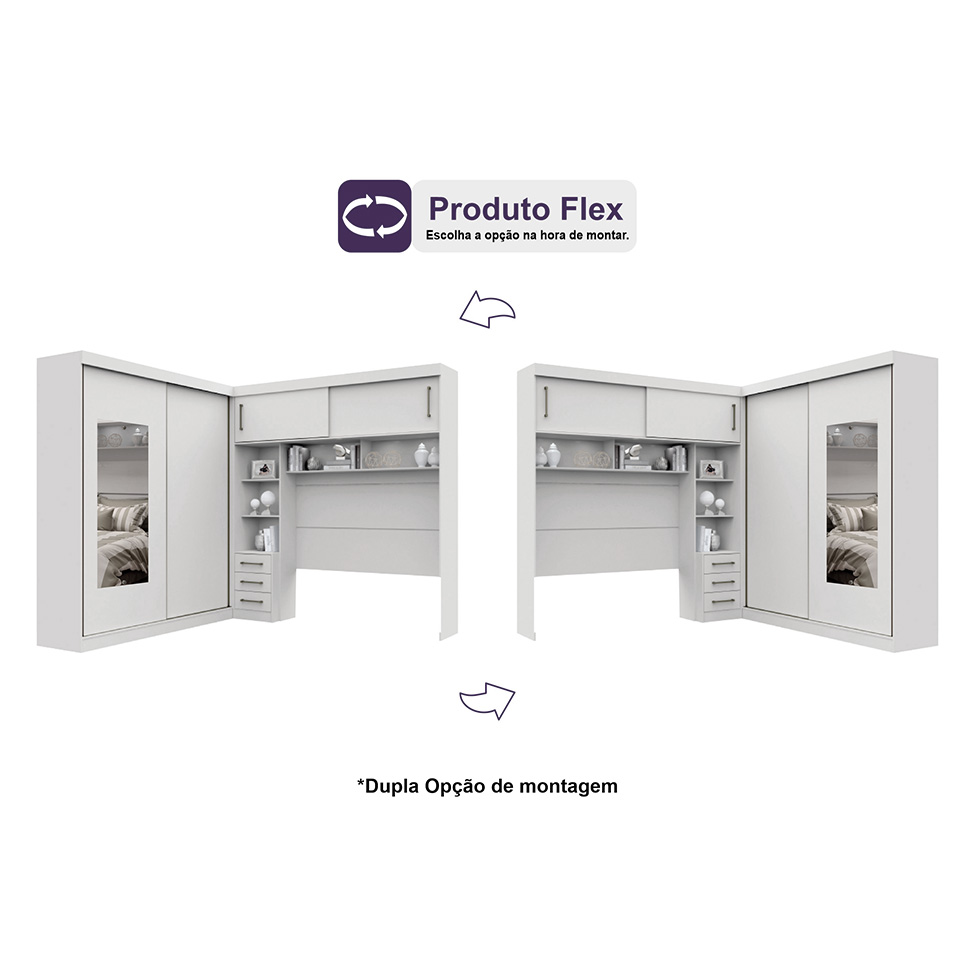 Guarda-Roupa Modulado com Espelho Sparta New 4 Portas 7 Gavetas Branco