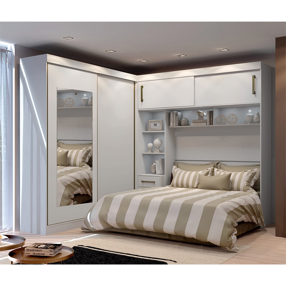 Guarda-Roupa Modulado com Espelho Sparta New 4 Portas 7 Gavetas Branco