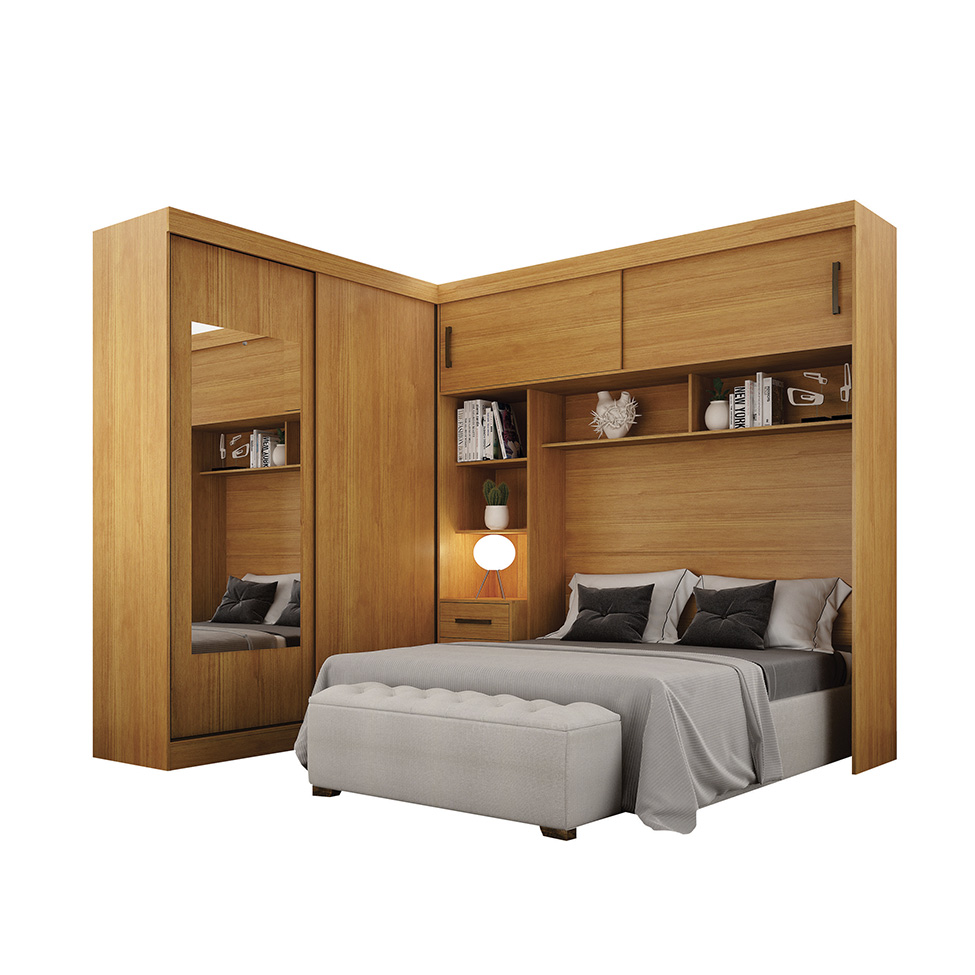 Guarda-Roupa Modulado com Espelho Sparta New 4 Portas 7 Gavetas Cinamomo