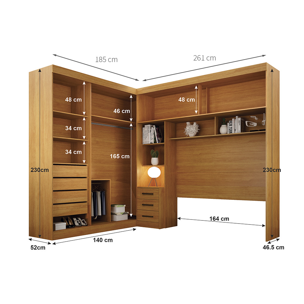 Guarda-Roupa Modulado com Espelho Sparta New 4 Portas 7 Gavetas Cinamomo