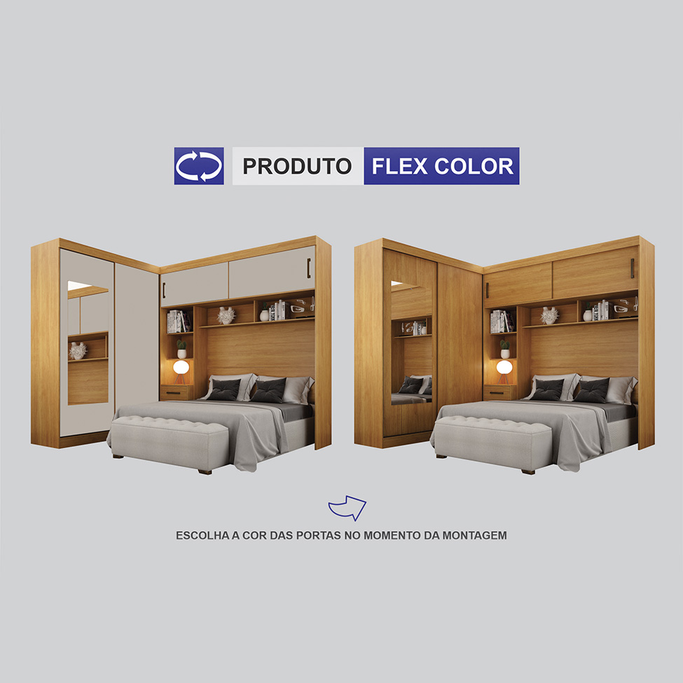 Guarda-Roupa Modulado com Espelho Sparta New 4 Portas 7 Gavetas Cinamomo
