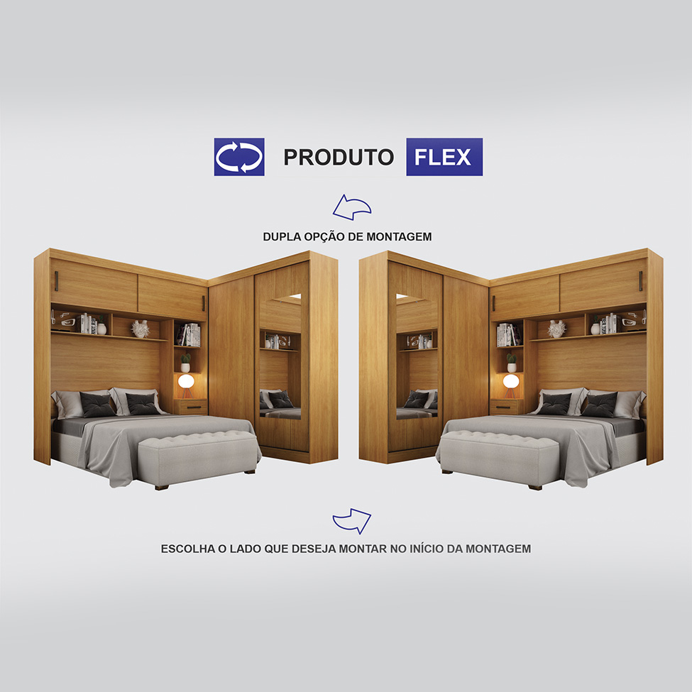 Guarda-Roupa Modulado com Espelho Sparta New 4 Portas 7 Gavetas Cinamomo