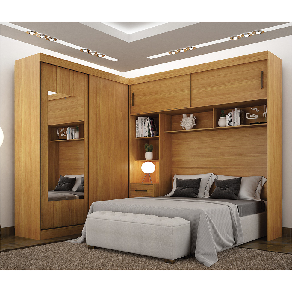 Guarda-Roupa Modulado com Espelho Sparta New 4 Portas 7 Gavetas Cinamomo