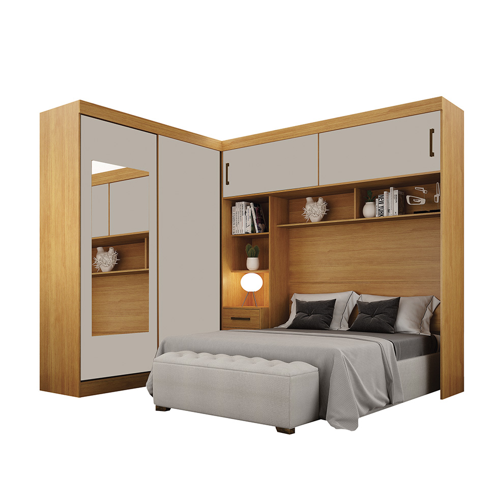 Guarda-Roupa Modulado com Espelho Sparta New Flex 4 Portas 7 Gavetas Cinamomo e Off White
