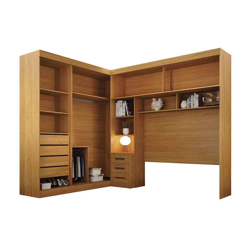 Guarda-Roupa Modulado com Espelho Sparta New Flex 4 Portas 7 Gavetas Cinamomo e Off White