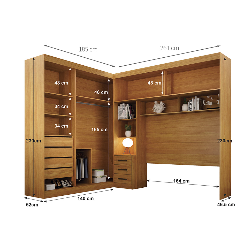 Guarda-Roupa Modulado com Espelho Sparta New Flex 4 Portas 7 Gavetas Cinamomo e Off White