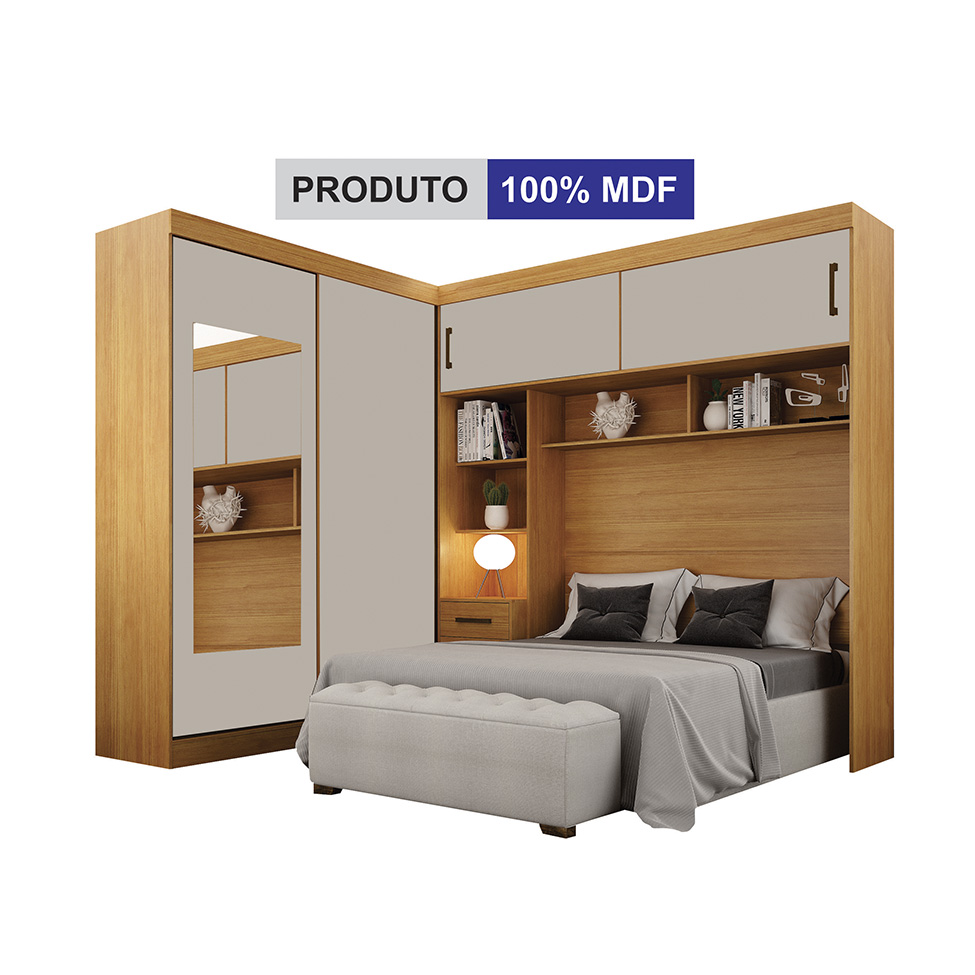 Guarda-Roupa Modulado com Espelho Sparta New Flex 4 Portas 7 Gavetas Cinamomo e Off White