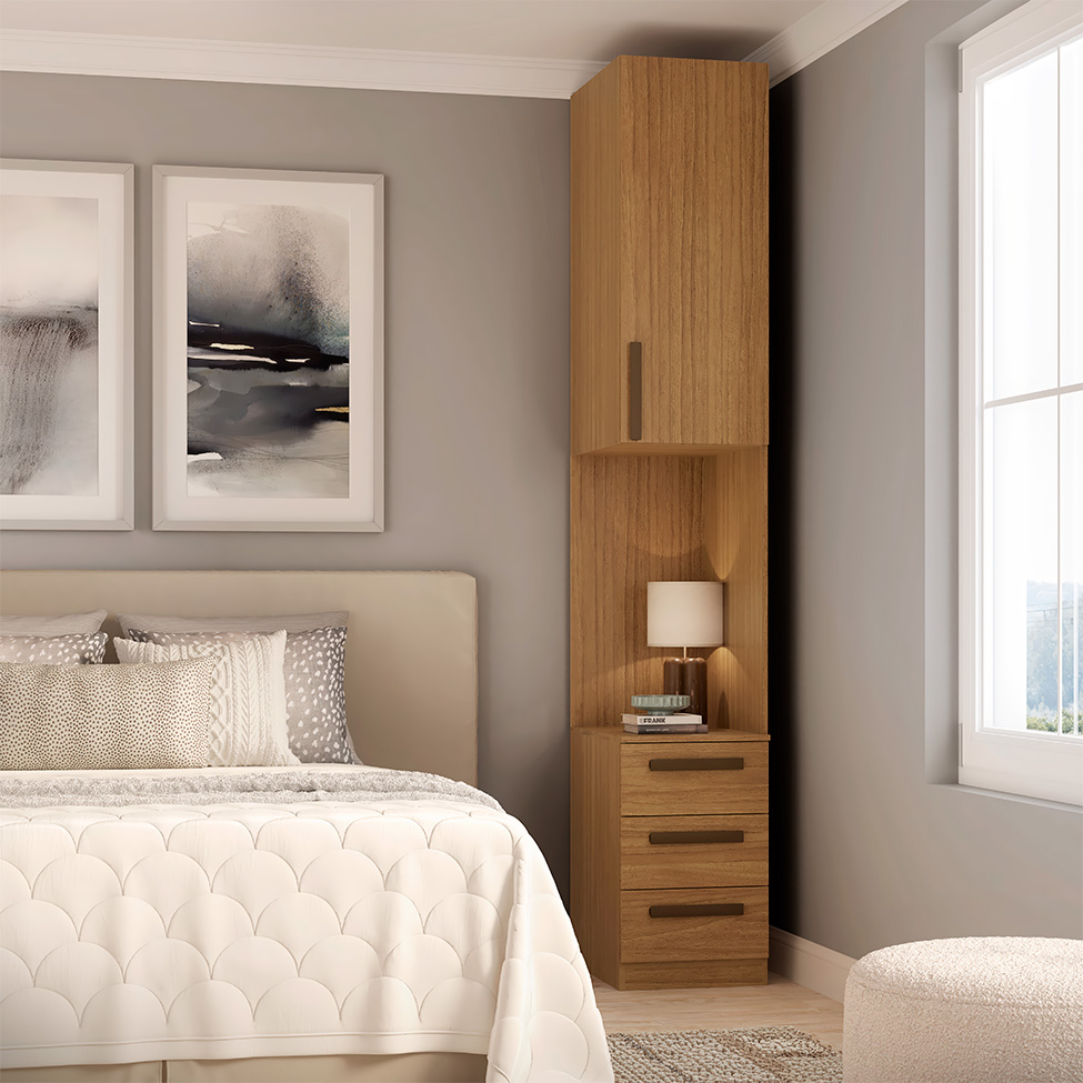 Guarda-Roupa Modulado com Nicho Altezza Trend 1 Porta 3 Gavetas Freijó