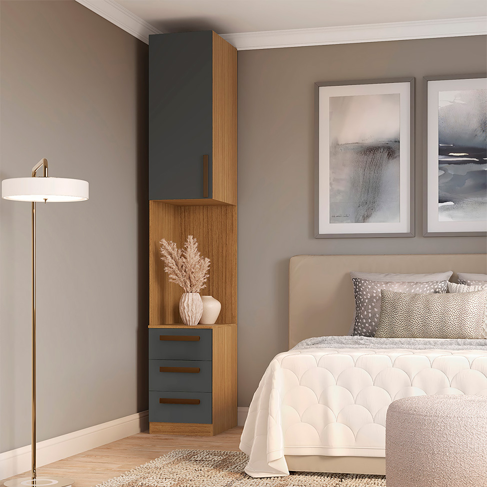 Guarda-Roupa Modulado com Nicho Altezza Trend 1 Porta 3 Gavetas Freijó e Titânio