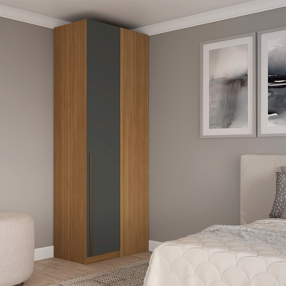 Guarda-Roupa Modulado de Canto Altezza Trend 1 Porta Freijó e Titânio 90 cm