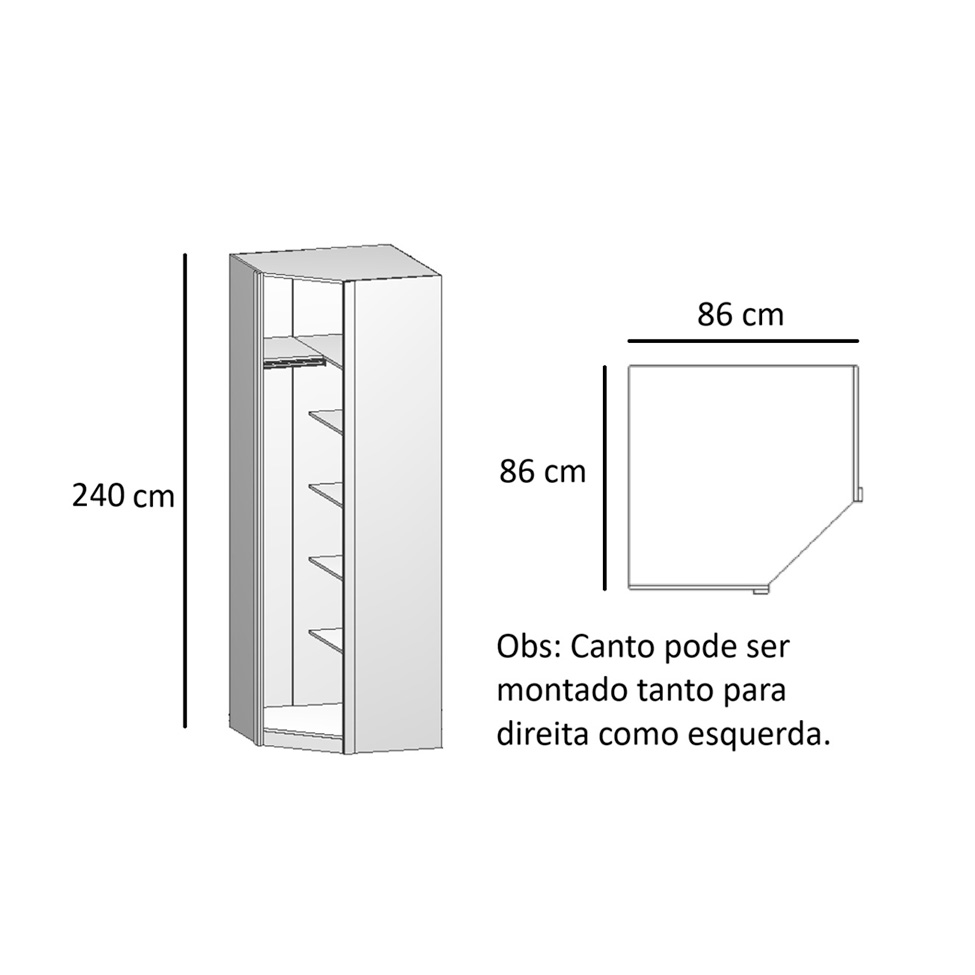 Guarda-Roupa Modulado de Canto com Espelho Altezza 1 Porta Branco