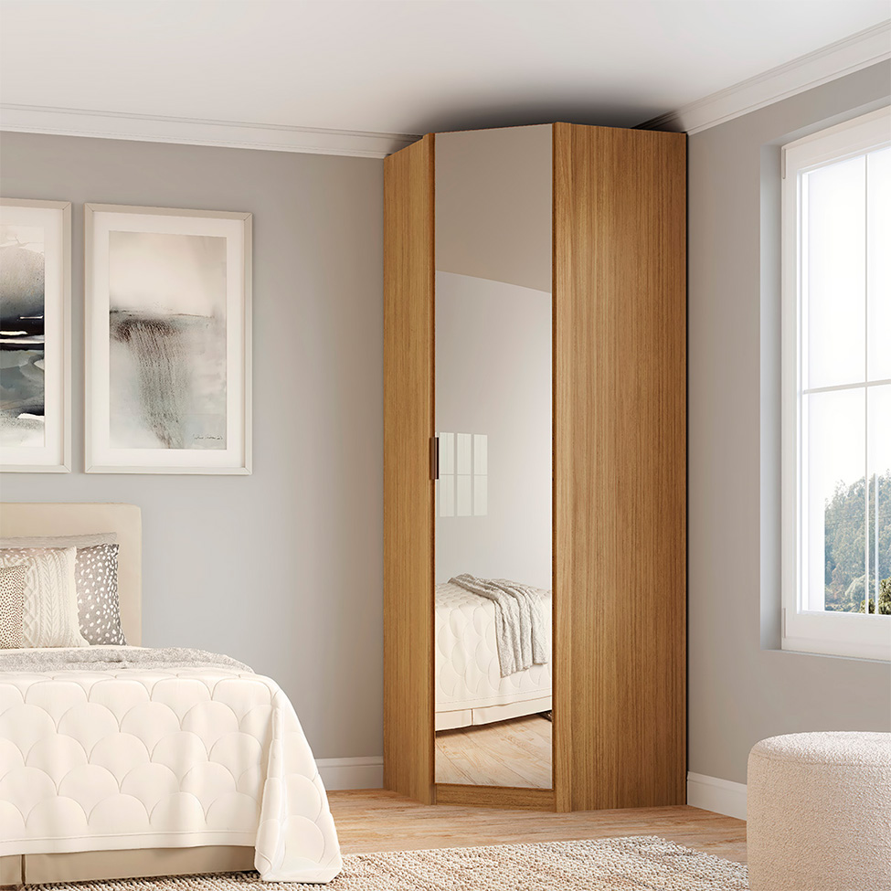 Guarda-Roupa Modulado de Canto com Espelho Altezza Trend 1 Porta Freijó 85 cm
